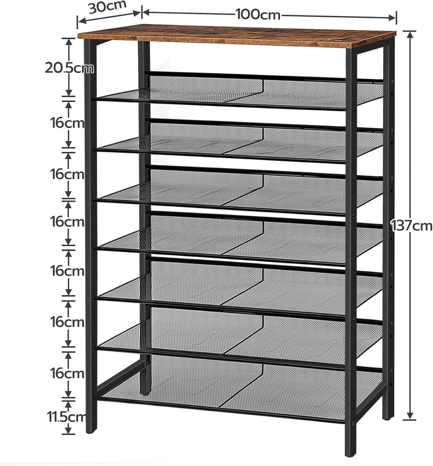 Large 8-Tier Shoe Rack 100cm Wide | Stores 35 Pairs | Adjustable Metal Shelves