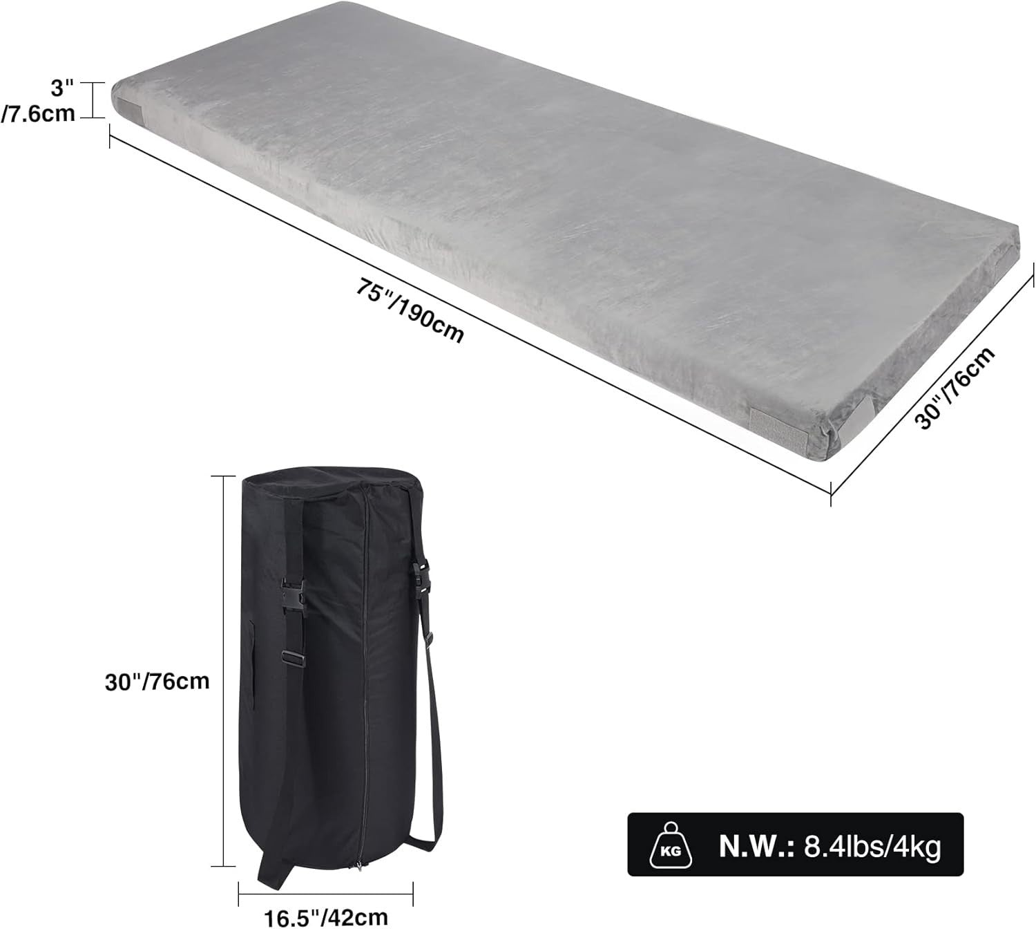 Memory Foam Camping Mattress Single - Portable Roll-Up Sleeping Pad for Floor