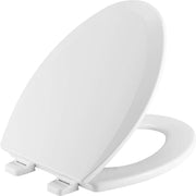 Elongated White Molded Wood Toilet Seat Closed Front High-Gloss