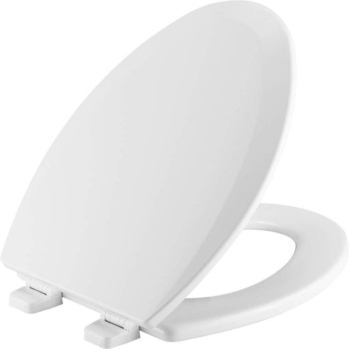 Elongated White Molded Wood Toilet Seat Closed Front High-Gloss