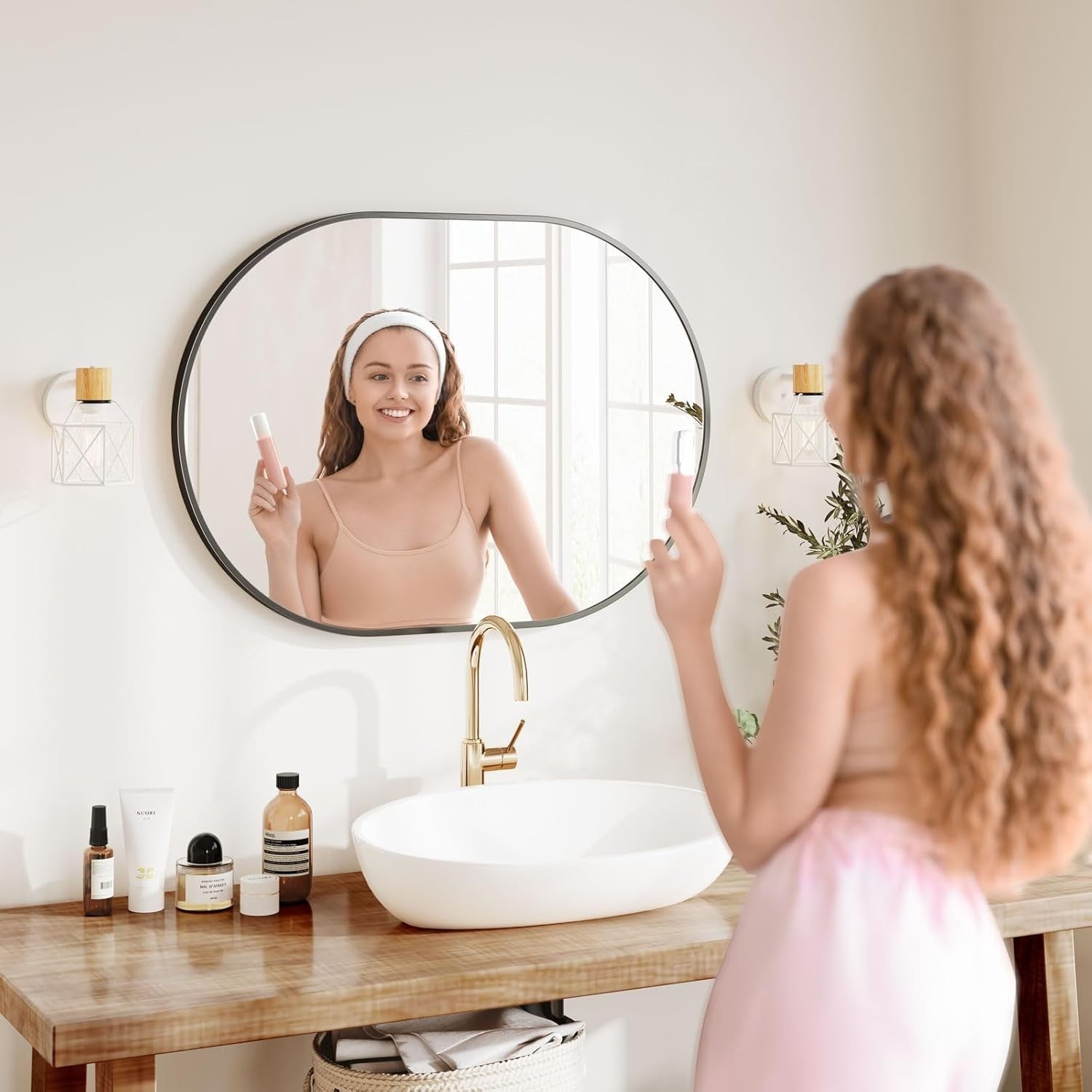 Oval Wall Mirror 50x70cm | Bathroom, Bedroom, Entryway | Durable Metal Frame