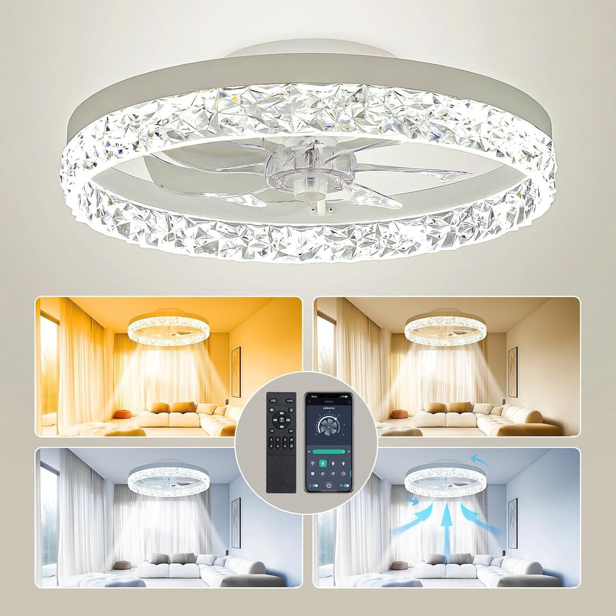 20'' Ceiling Fan Light, Remote & App Control, 6 Speeds, Dimmable, CCT Change