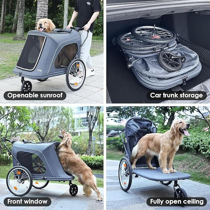 Heavy Duty Dog Stroller Trailer Foldable 3 Wheel Pushchair for Large Dogs