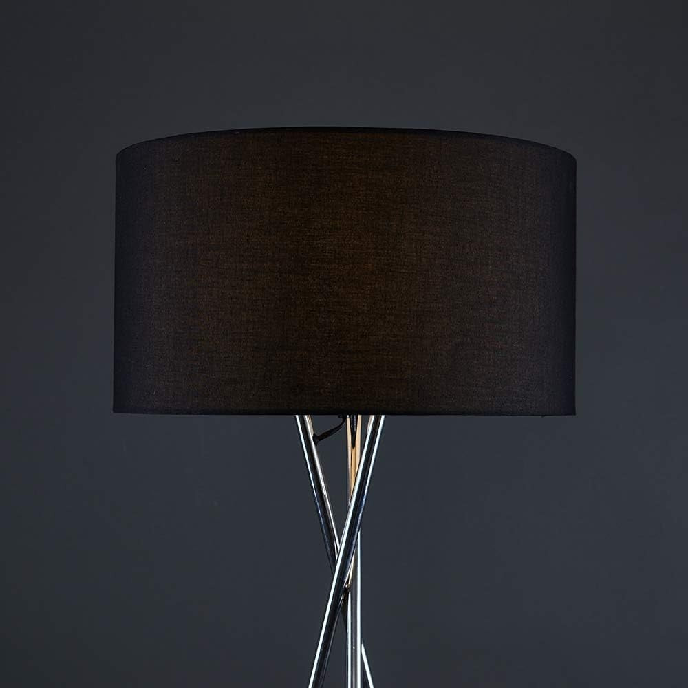 Modern Chrome Tripod Floor Lamp Black Shade Tall Living Room Bedroom Light