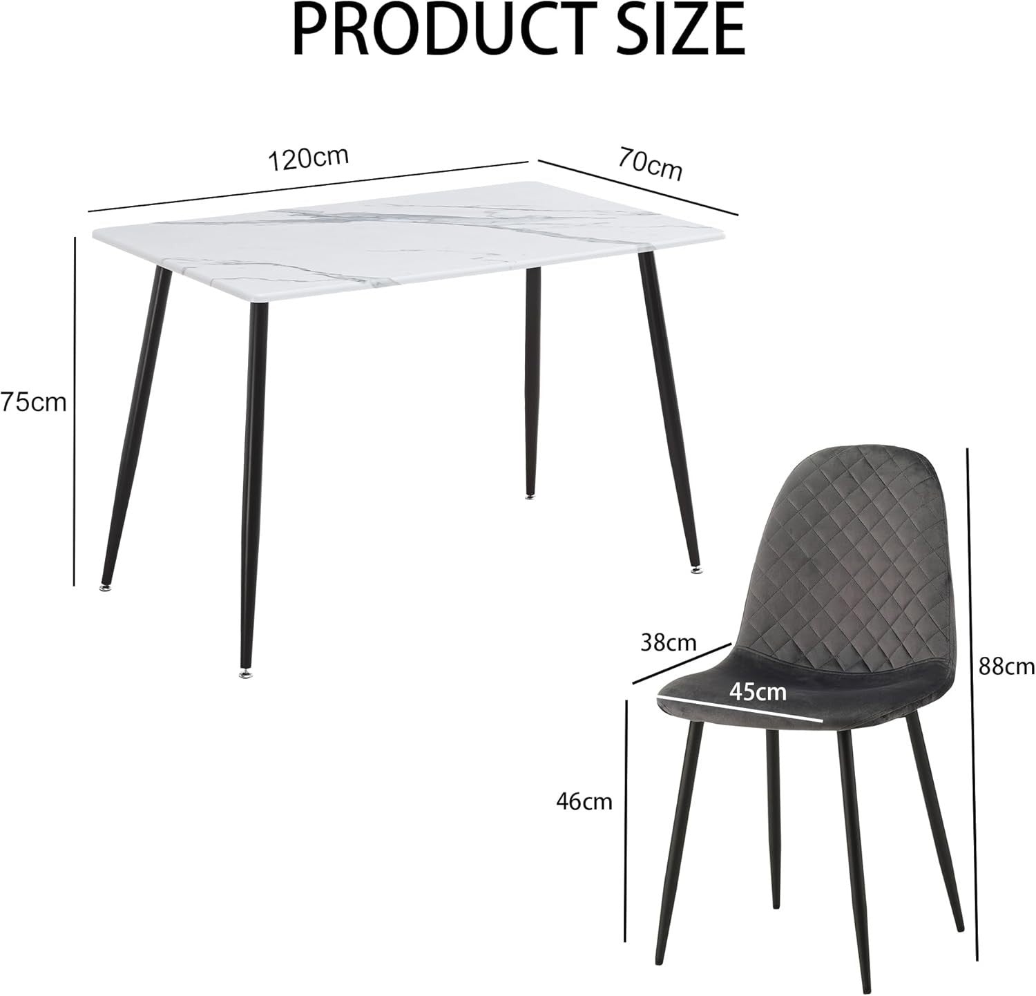 6 Grey Velvet Chairs 120cm Marble Dining Table Set Modern Kitchen Home