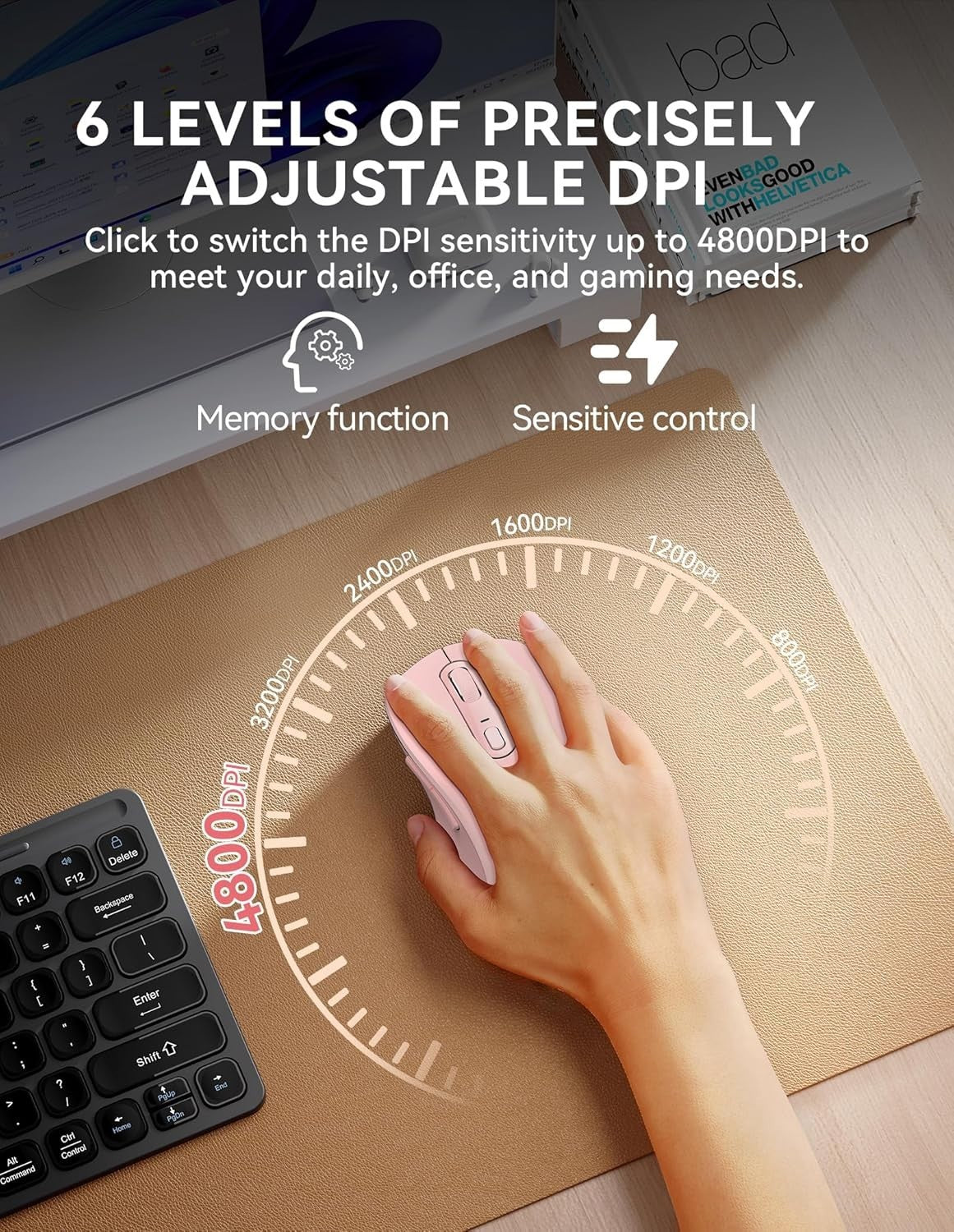 Silent Wireless Mouse Bluetooth 5.0 Tri Mode 2.4G USB 4800DPI Laptop PC