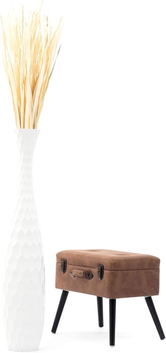 Tall White Floor Vase 105cm Wooden Decor Pampas Grass Holder Modern Home