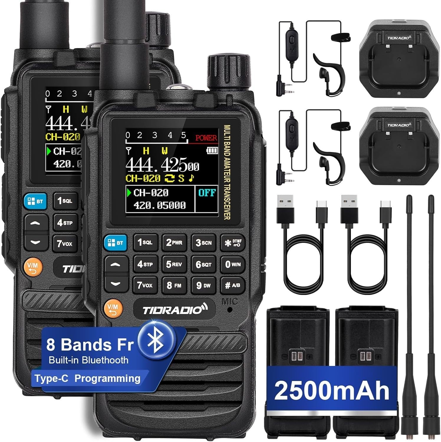 Ham Radio 2 Pack 199CH Bluetooth Programming Airband 2500mAh