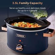 3.5L Electric Slow Cooker, 210W, 3 Heat Settings, Cool Touch Handles, Blue