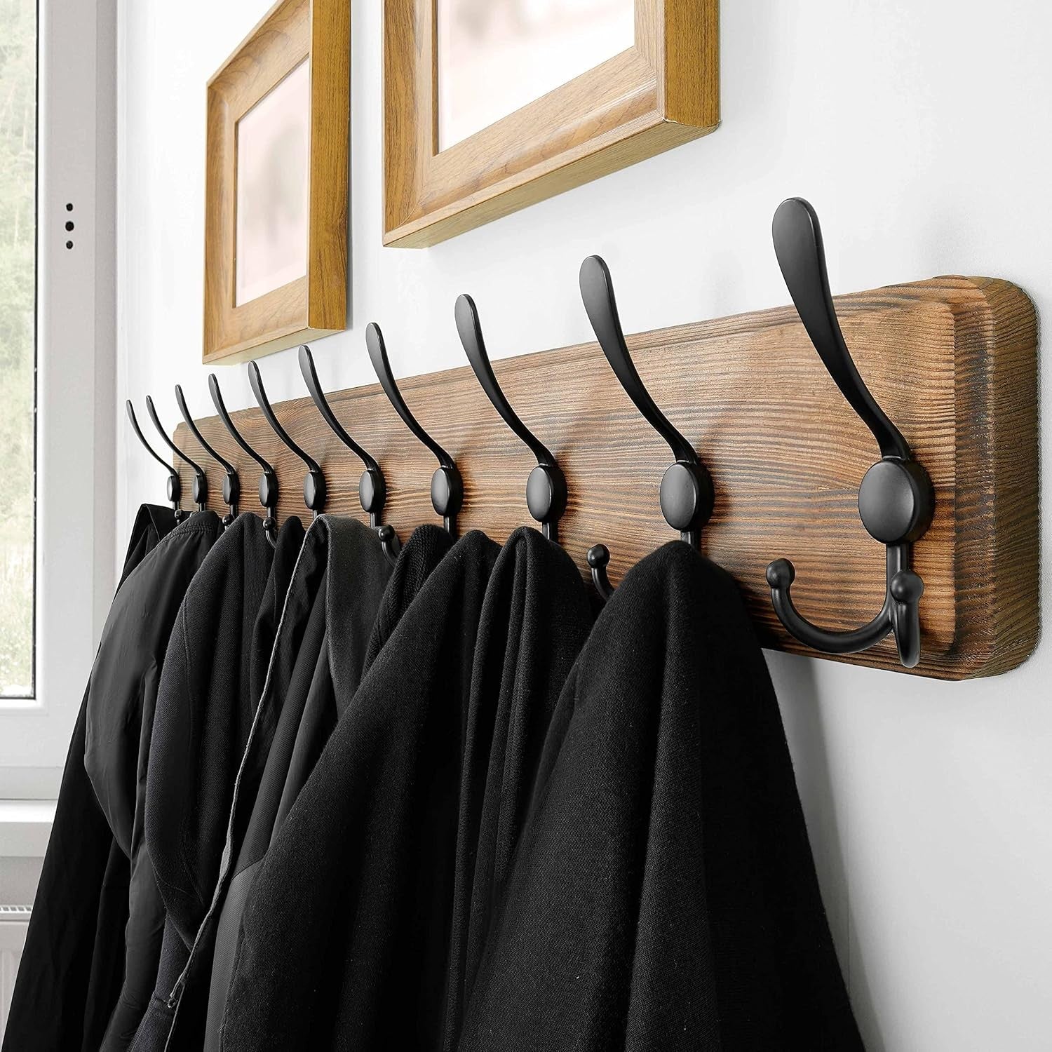 Rustic Wooden Wall Mounted Coat Rack 38" | Heavy Duty 10 Hook Farmhouse Organize
