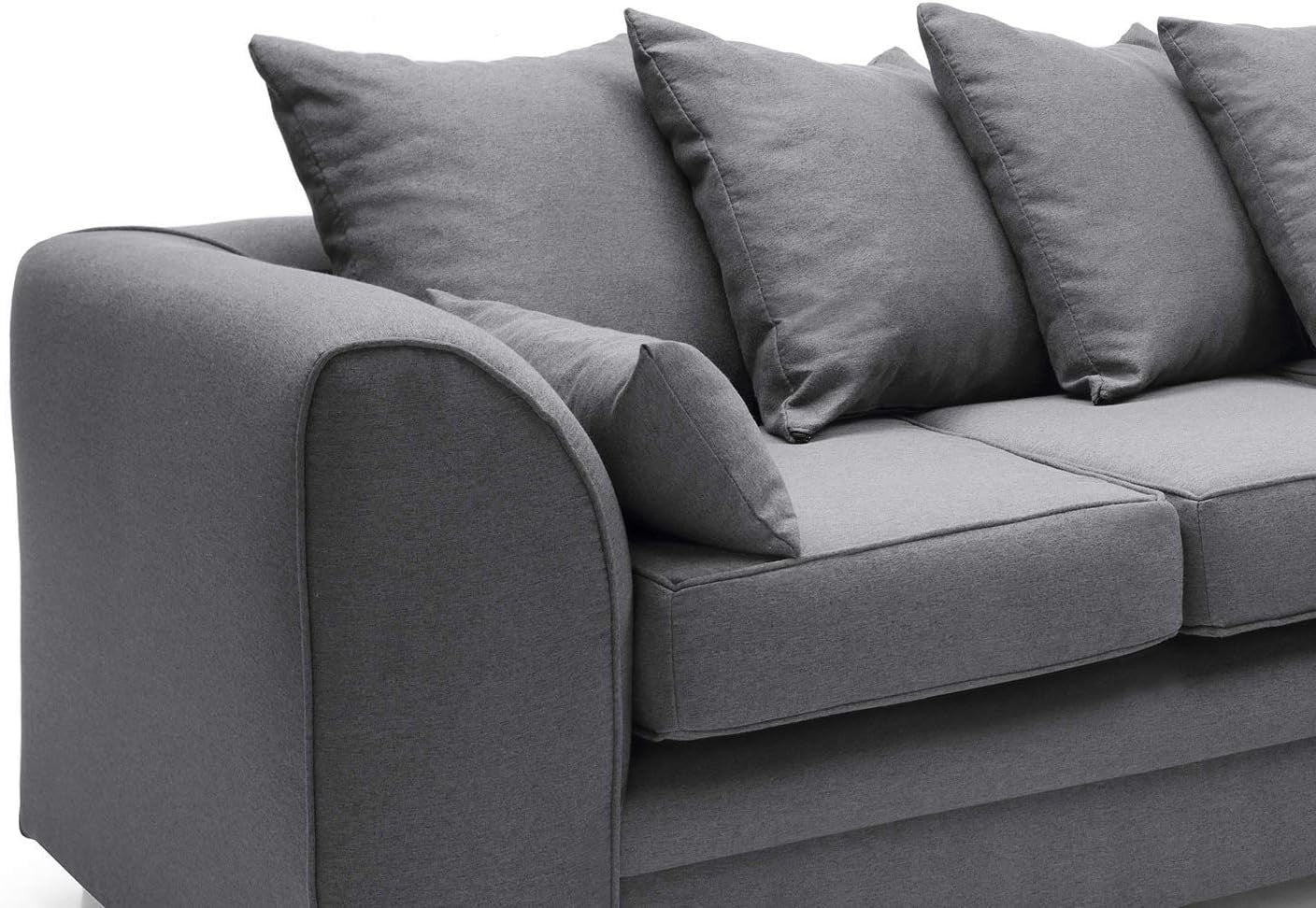 Modern L-Shaped Corner Sofa 3 Seater Deep Cushions Brushed Cotton Grey