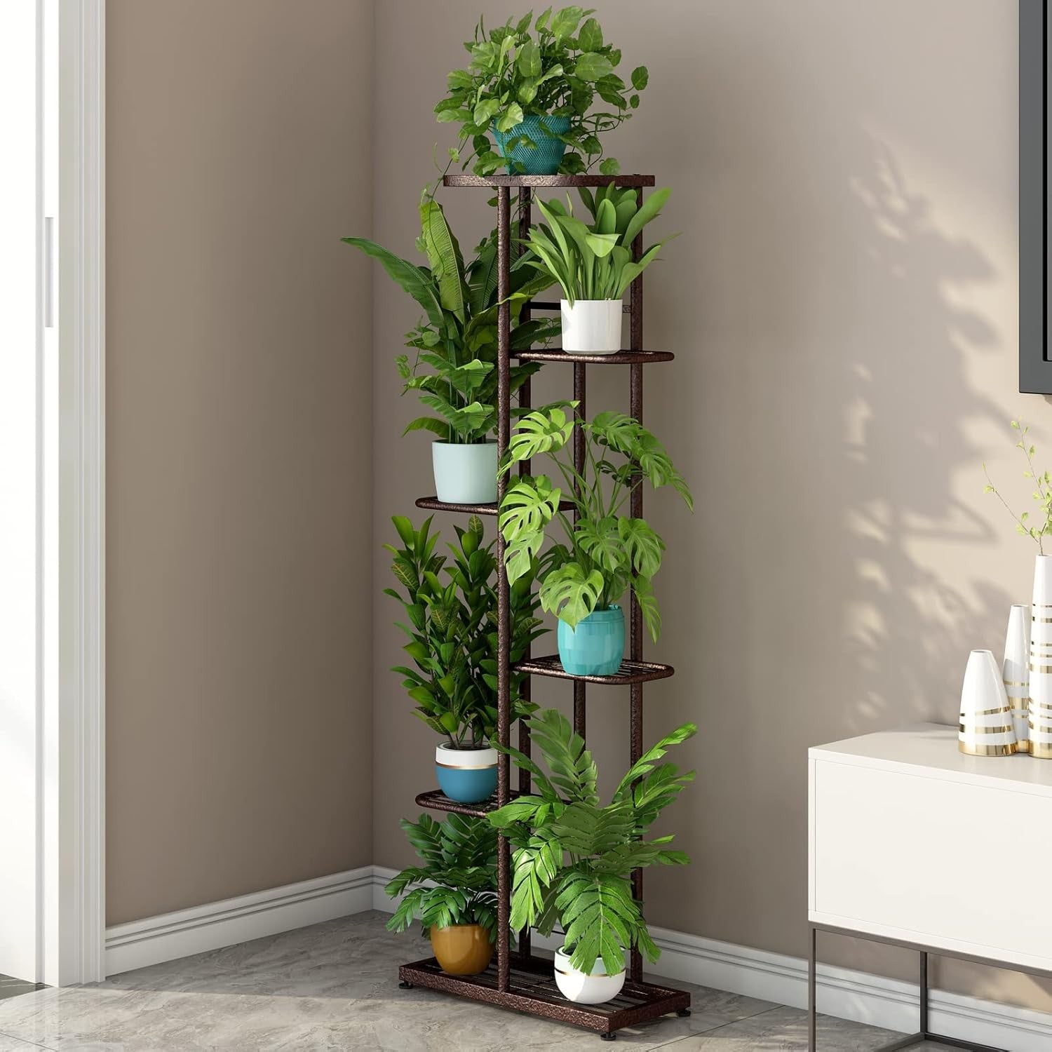 6 Tier Bronze Metal Plant Stand Indoor Outdoor Multi Pot Display Shelf
