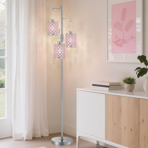 Crystal Floor Lamp 3 Light Pink Standing Lamp Tall Luxury Bedroom Light