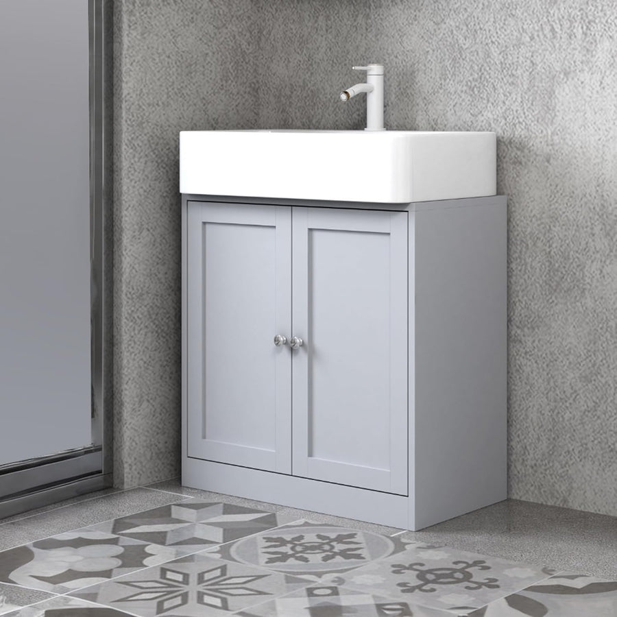 Under Sink Bathroom Cabinet Storage Unit 60cm Wide with Shelf – Slim Grey