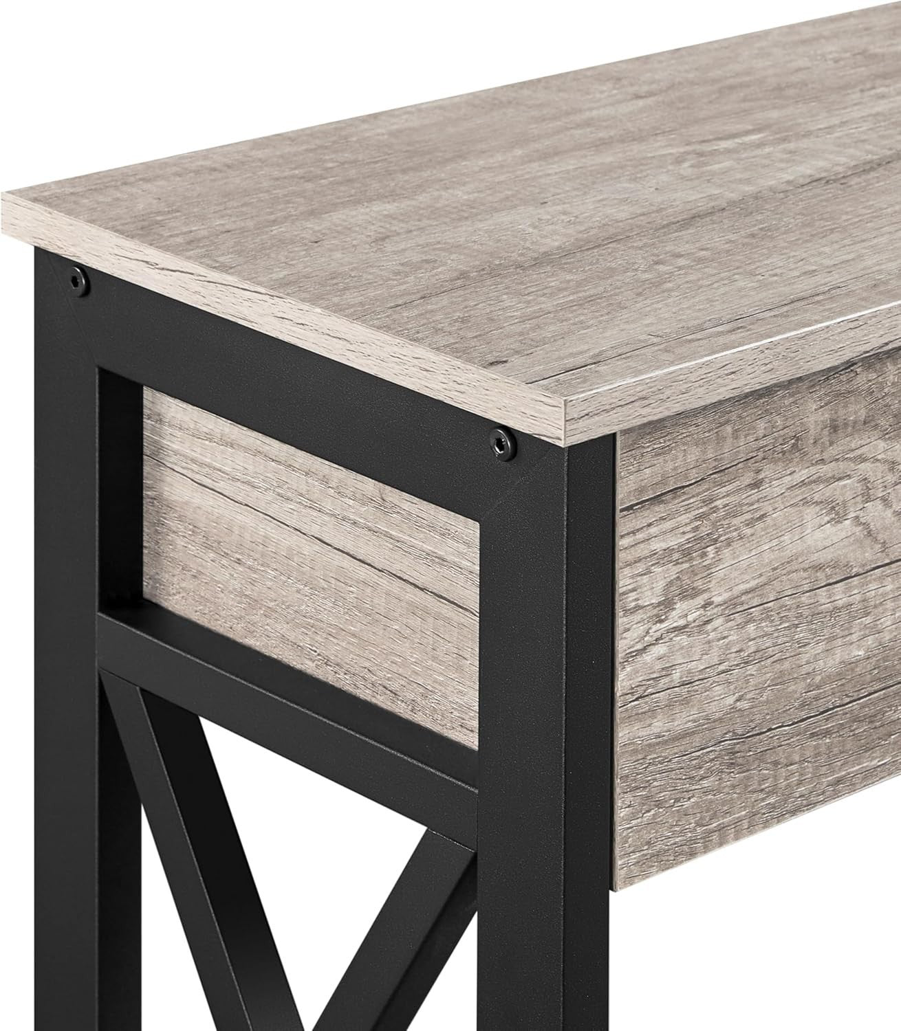 Industrial Console Table with Drawer & 2 Shelves, Durable Metal Frame, Grey