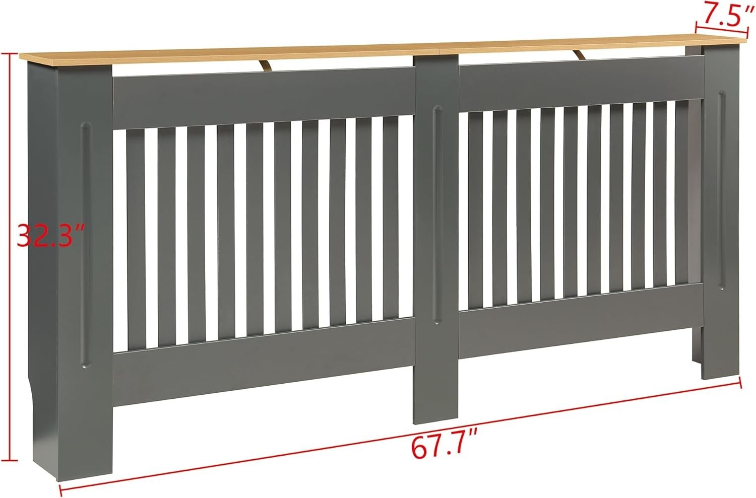Grey Radiator Cover Extra Large 172cm Wooden Cabinet with Slatted Grill