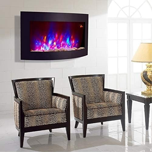 89cm Wall Mounted Electric Fire LED Curved Glass Flame Effect Heater