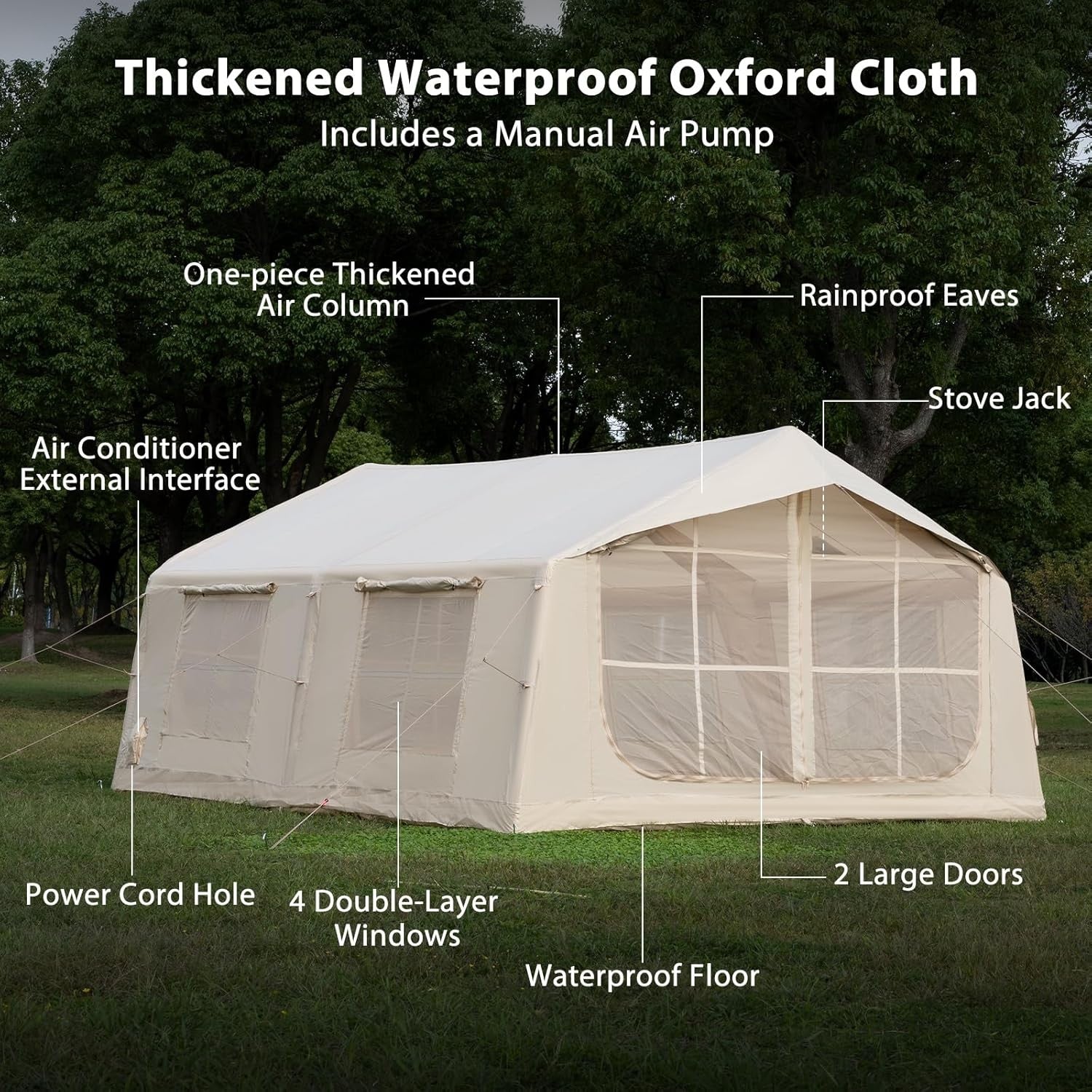 Inflatable Camping Tent 4-12 Person Oxford Waterproof Glamping Tent