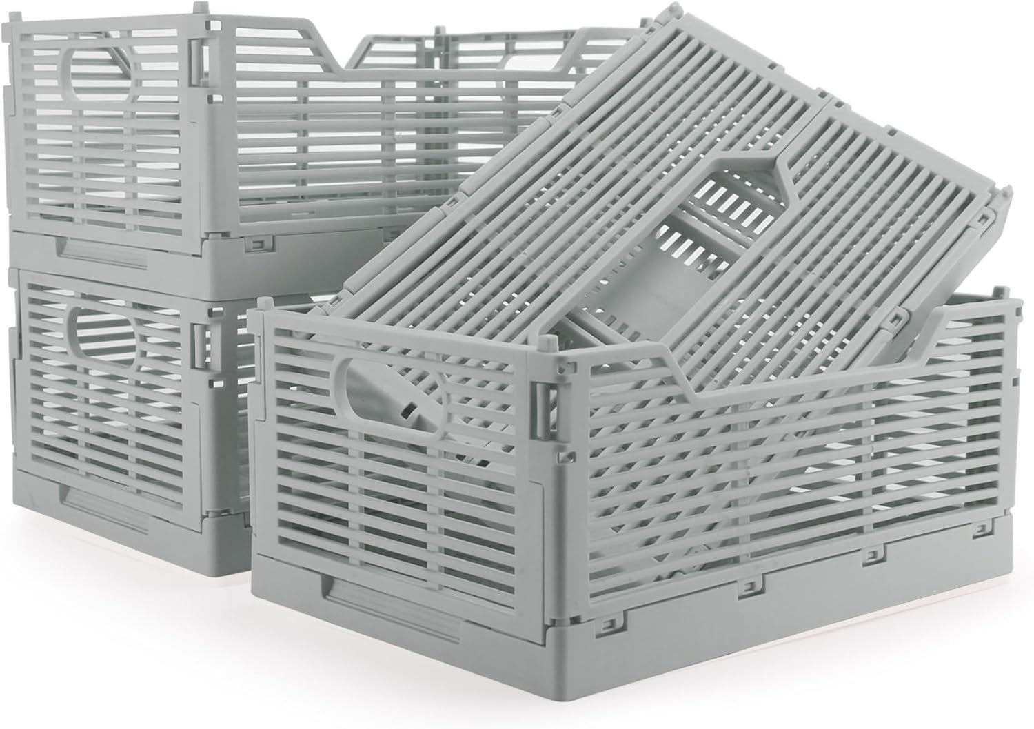 Collapsible Plastic Storage Crates 40x30x15cm – Foldable Stackable Bins Grey
