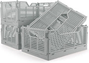 Collapsible Plastic Storage Crates 40x30x15cm – Foldable Stackable Bins Grey