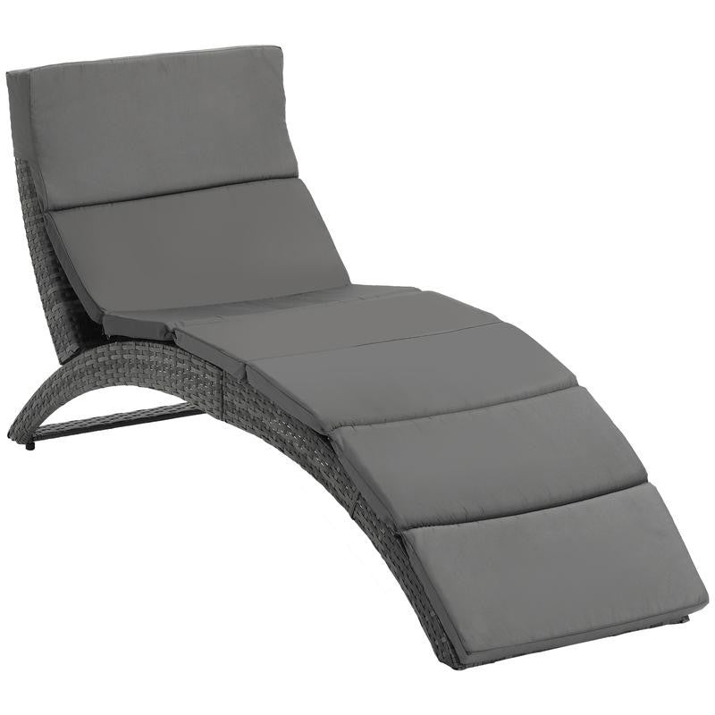 Grey PE Rattan Folding Sun Lounger Recliner Chair Cushioned Garden