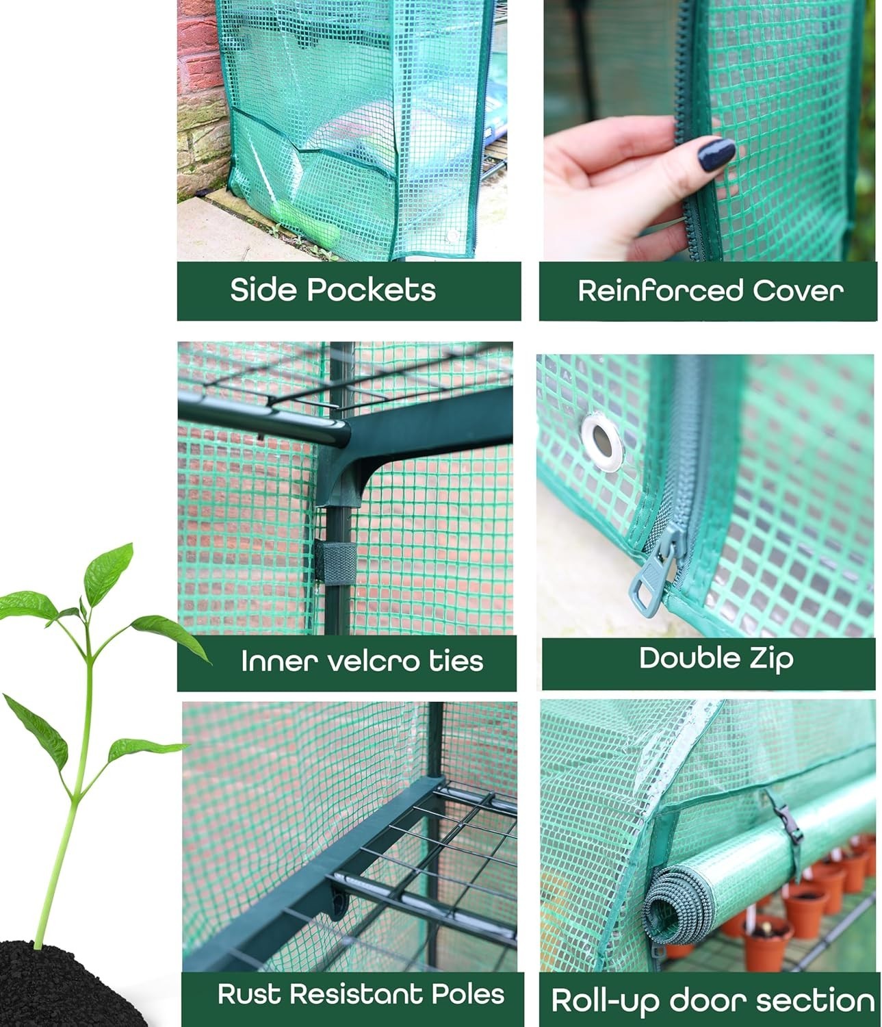 4-Tier Wide Greenhouse | Weatherproof PVC Cover | Roll-Up Door | Steel Frame