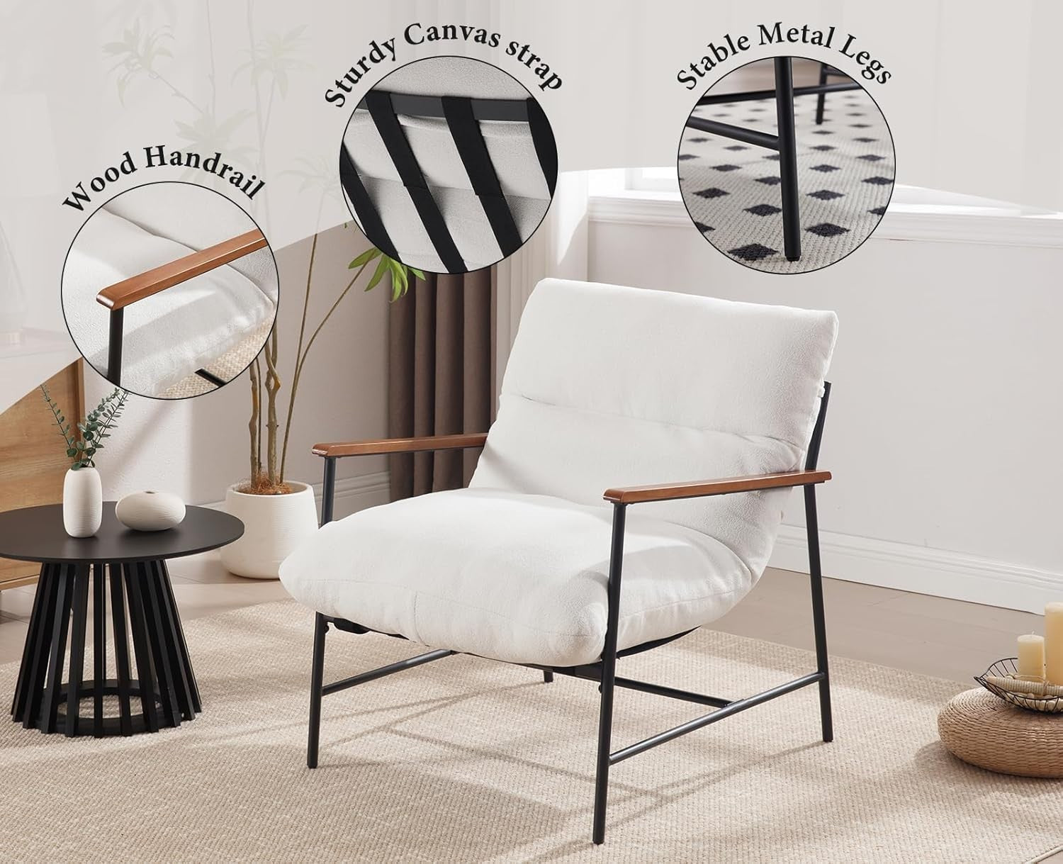 Modern White Faux Fur Accent Chair Lounge Armchair Metal Frame Seat