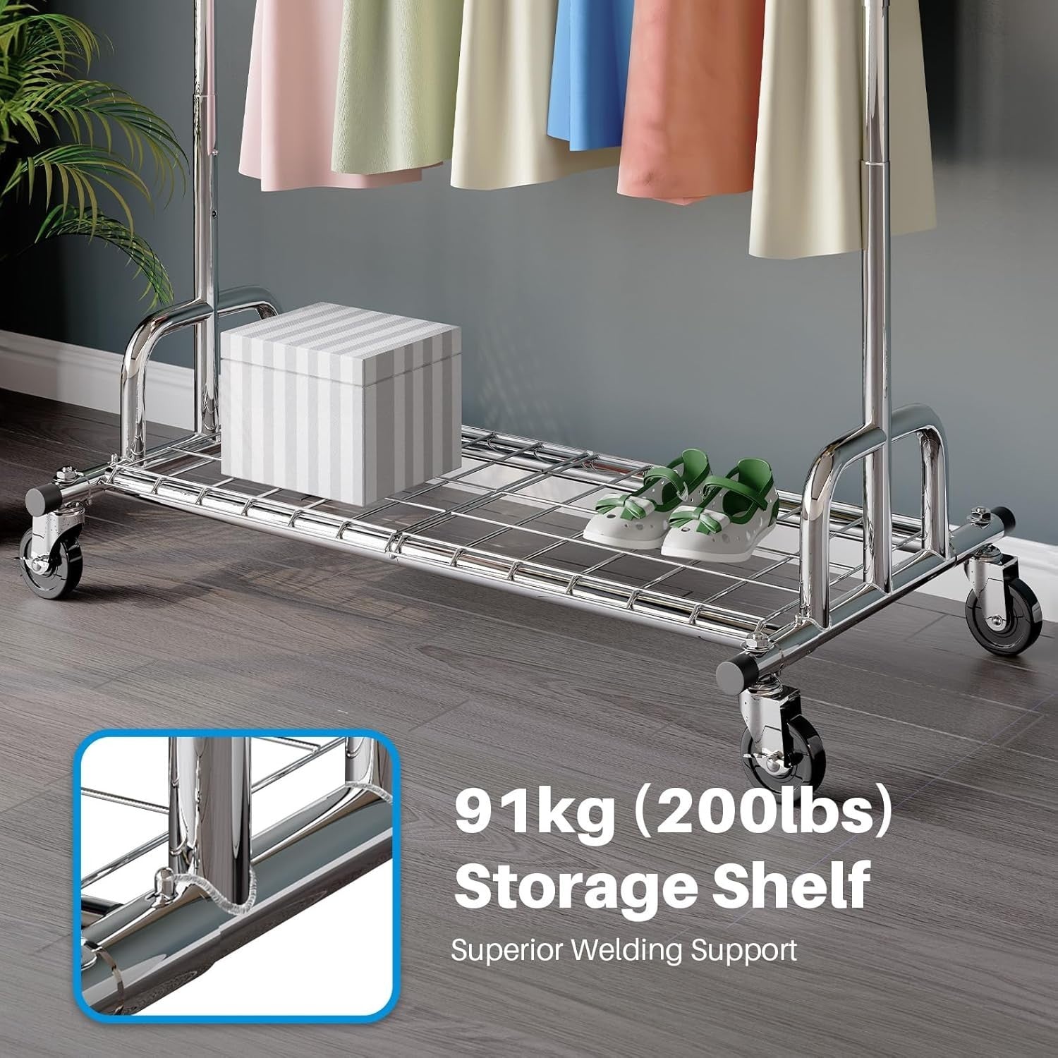 238KG Heavy Duty Extendable Clothes Rail with Wheels – Silver