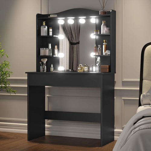 Modern Dressing Table Set LED Light Mirror Stool Drawers Makeup Vanity