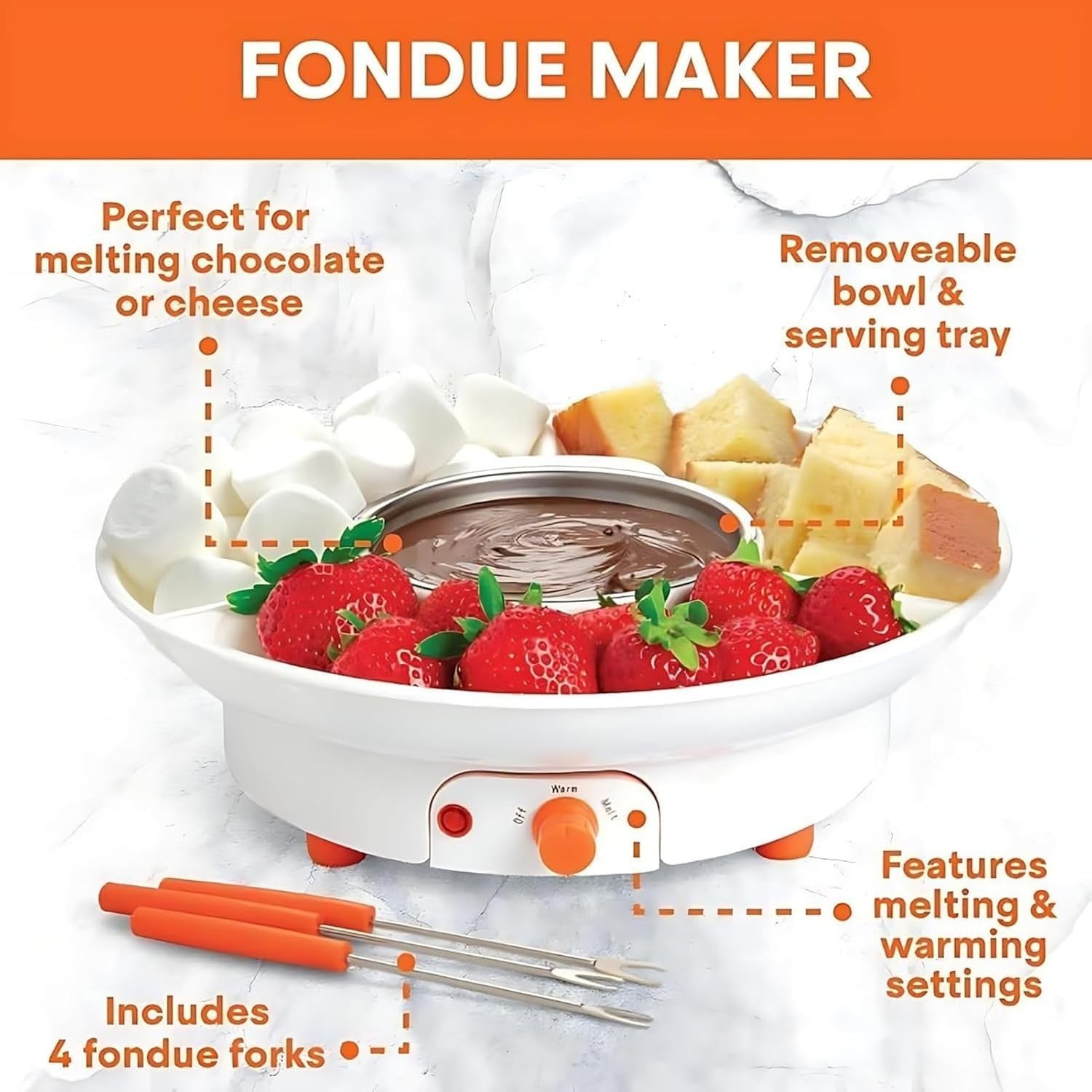 Chocolate Fondue Maker Cheese Melting Pot Forks Temperature Control