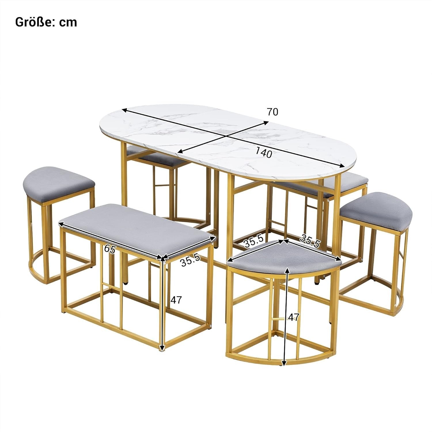 Modern White Marble Dining Table Set with 4 Chairs & 6 Stools – Stylish & Durabl
