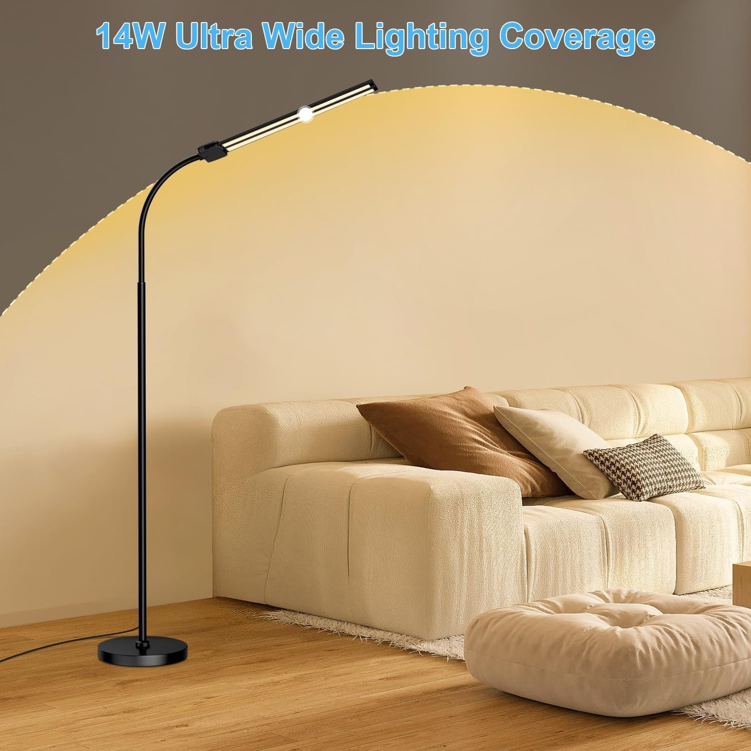 LED Dual Head Floor Lamp Dimmable Remote Gesture Control Reading Light