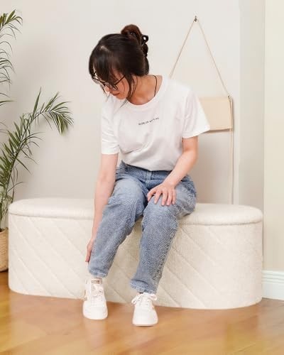 White Oval Storage Ottoman Bench 3-in-1 Footrest Seat 110x38x38cm