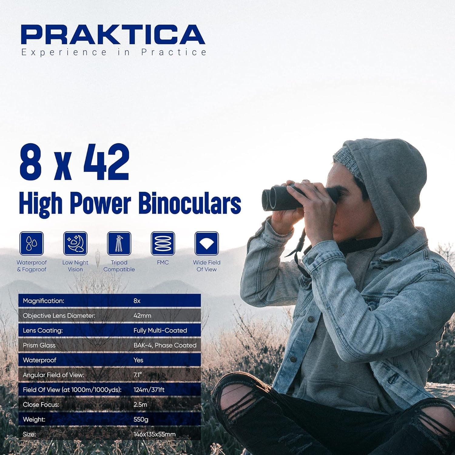 Waterproof 8x42 Binoculars HD Wide View Multi-Coated Optics for Wildlife Hiking