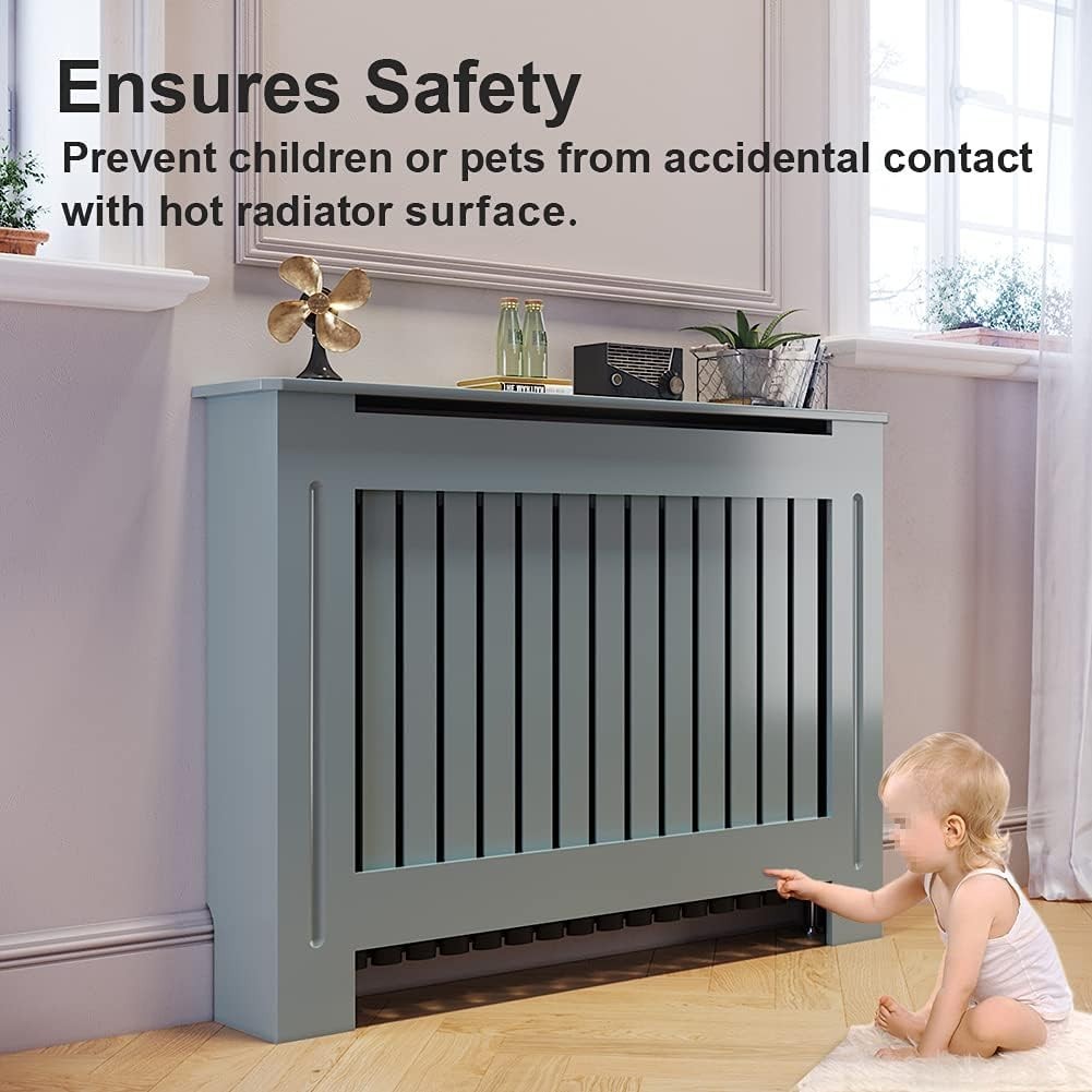 Medium Grey Radiator Cover Cabinet | Modern Vertical Slatted MDF Heater Cover