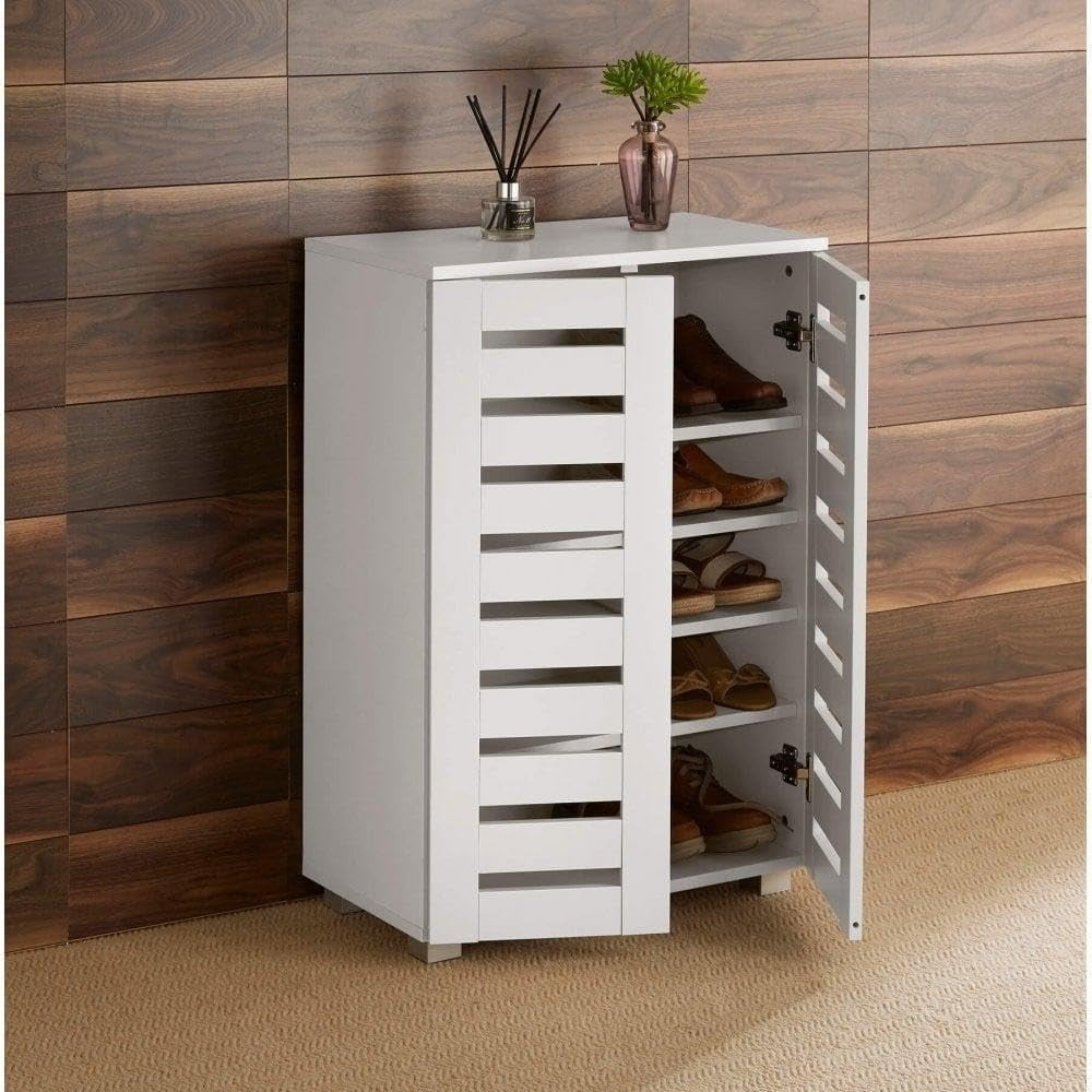 2-Door Wooden Shoe Cabinet with 5 Shelves, 60x33x87 cm White