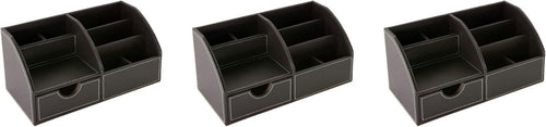 Faux Leather Desk Organiser 8-Compartment Drawer Pen and Stationery Caddy