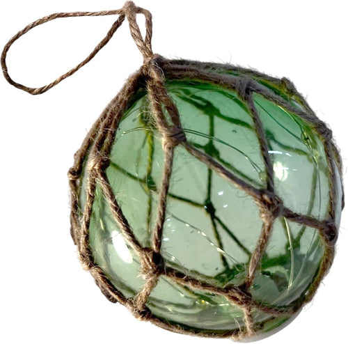 Green Glass Fishing Buoy LED Light Nautical Decor Hanging Tiki Bar Ornament 10cm
