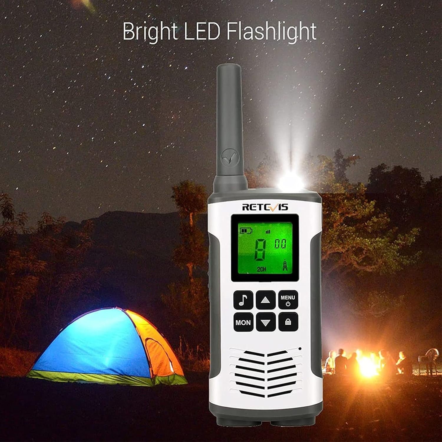 Rechargeable Walkie Talkies PMR446 VOX LED Flashlight 2 Pack Silver