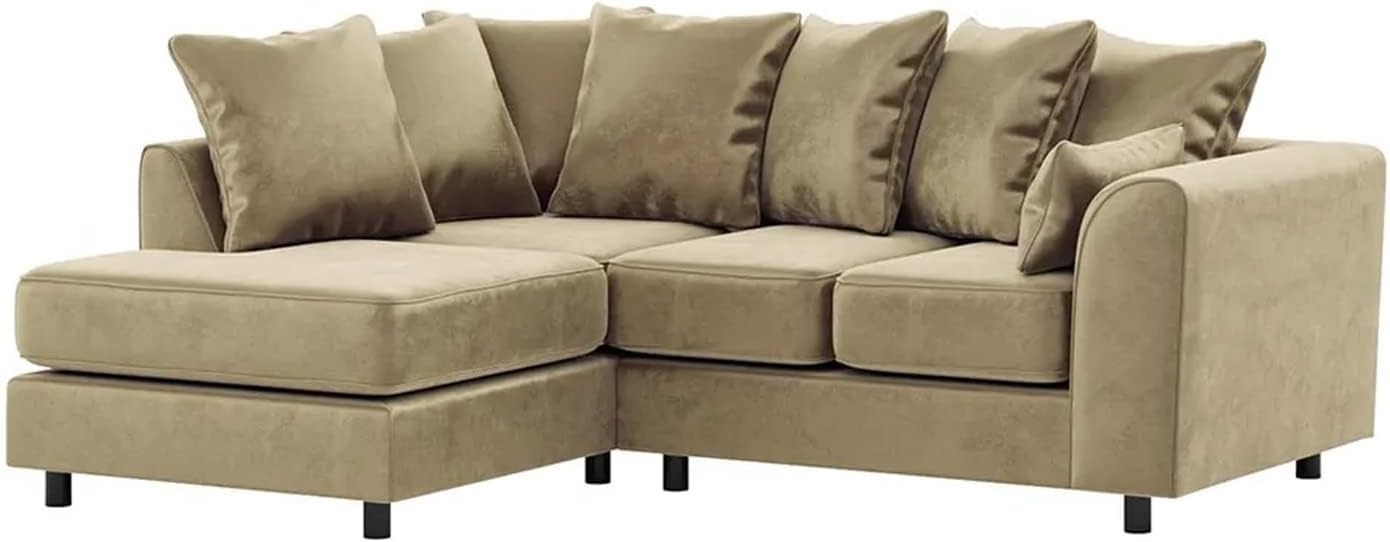 Beige Velvet Corner Sofa 4 Seater L Shape | Full Foam Cushions | Space Saving