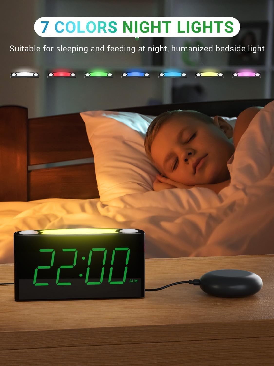 Black Extra Loud Vibrating Alarm Clock Bed Shaker Green LED Display USB
