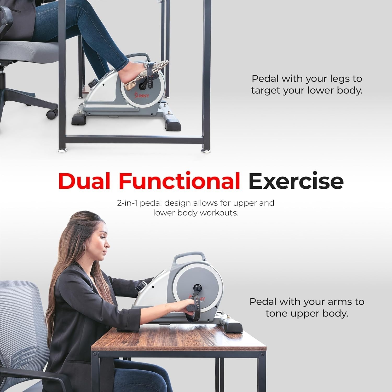 Under Desk Exercise Bike Pedal Trainer Arm & Leg Magnetic Quiet