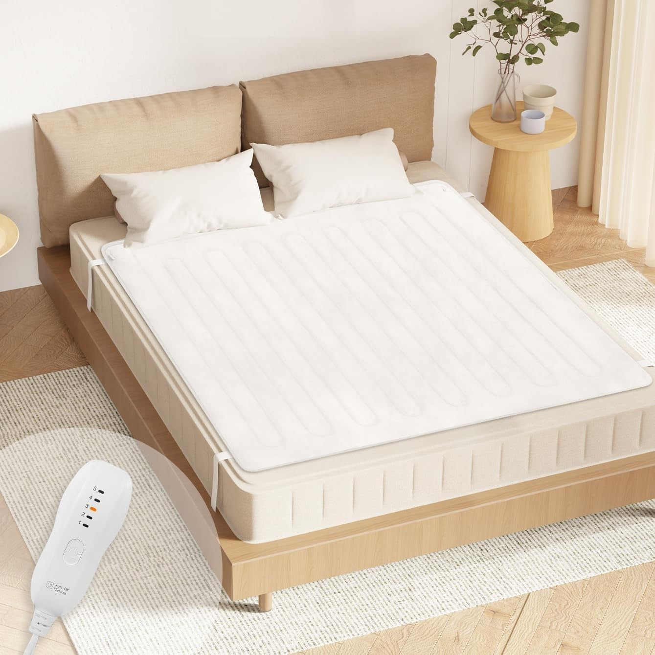 White Electric Heated Underblanket Double Single Control 5 Heat Auto Off