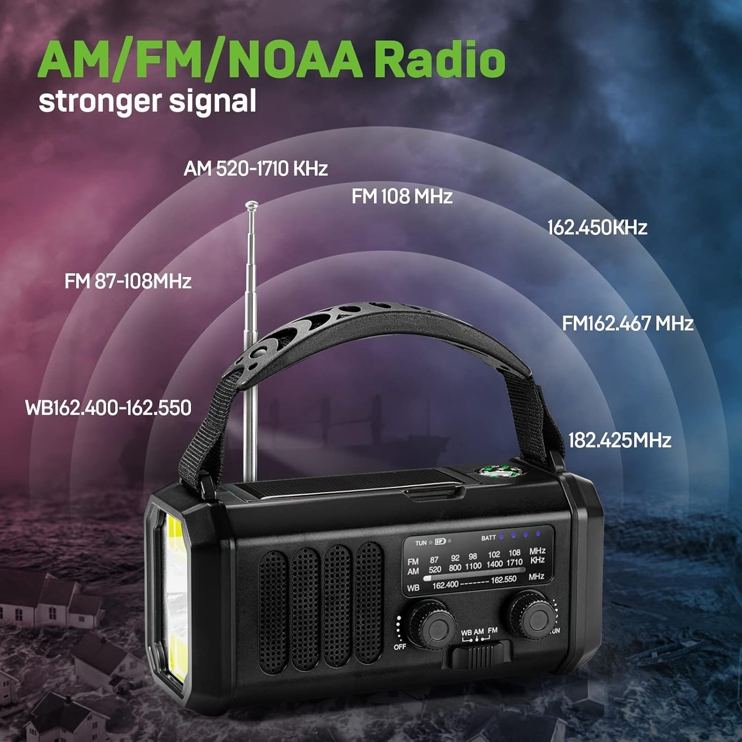 Emergency Weather Radio 10000mAh Solar, Hand Crank, AM/FM, Flashlight