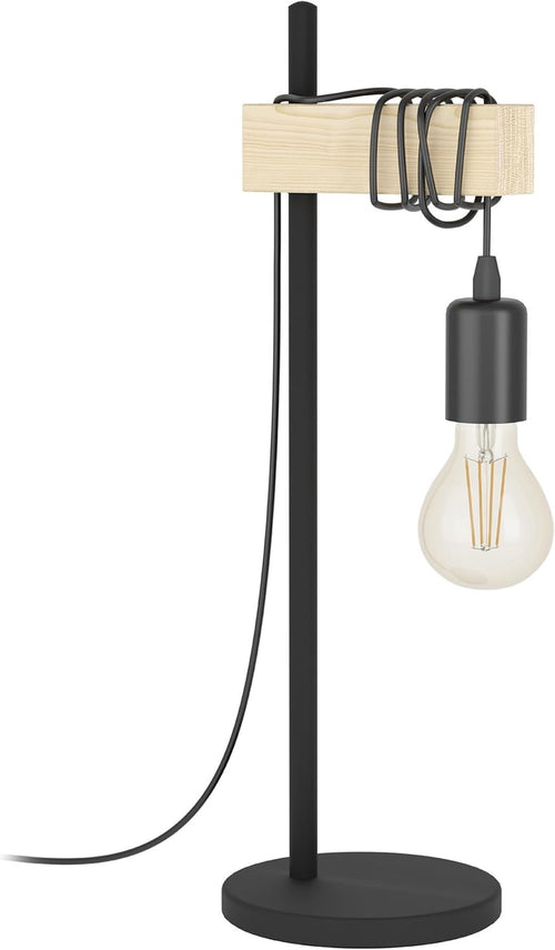 Vintage Industrial Table Lamp Wood & Metal Bedside Light E27 Switch