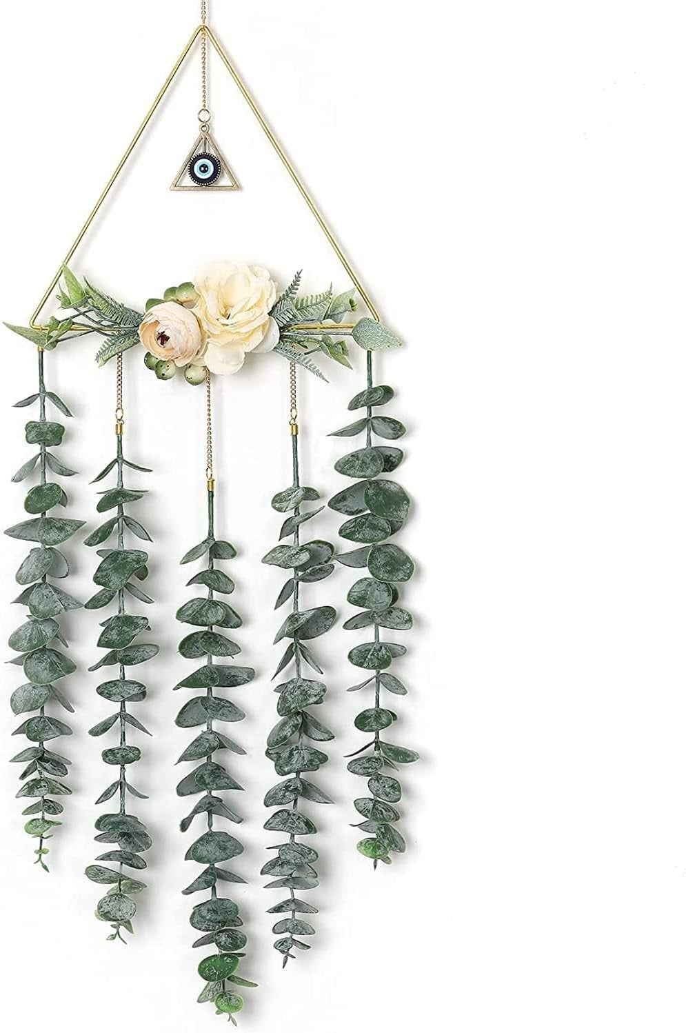 Artificial Eucalyptus Wall Hanging Boho Gold Triangle Home Decor