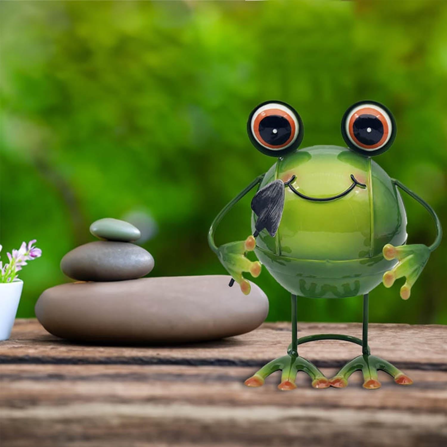 Bright Eyes Green Frog Garden Statue | Fun Patio Lawn Ornament | Outdoor Decor