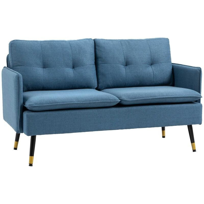 2 Seater Sofa Dark Blue Fabric Couch Tufted Armchair for Small Spaces