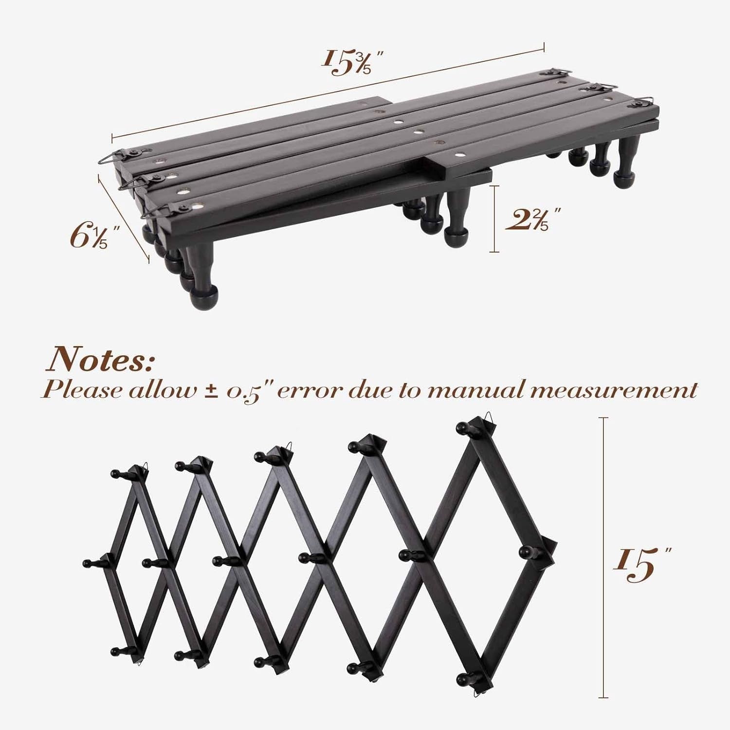 Black Wooden Wall Hat Rack 16 Hooks Expandable Accordion Coat Organizer