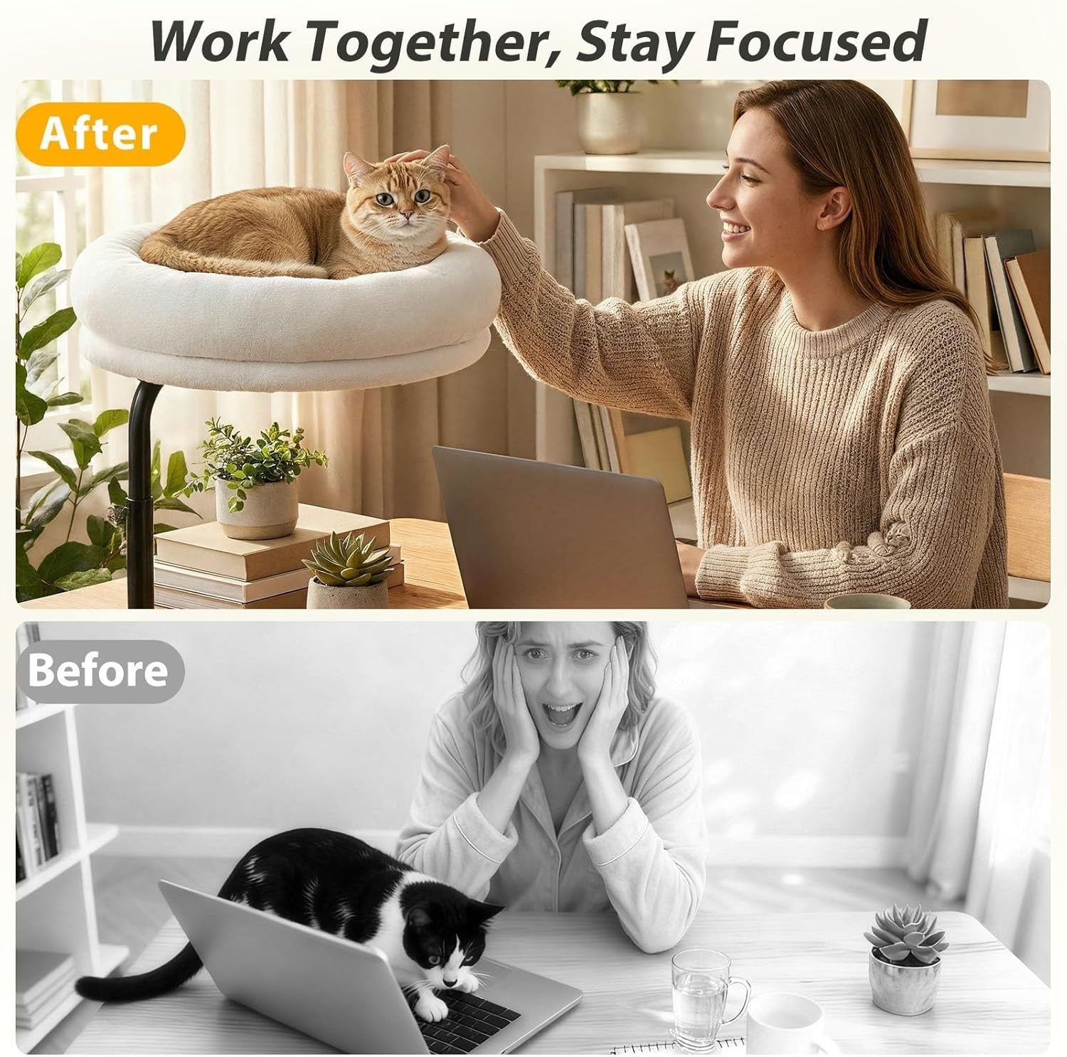 360° Rotating Cat Desk Bed Adjustable Clamp Hammock Perch White